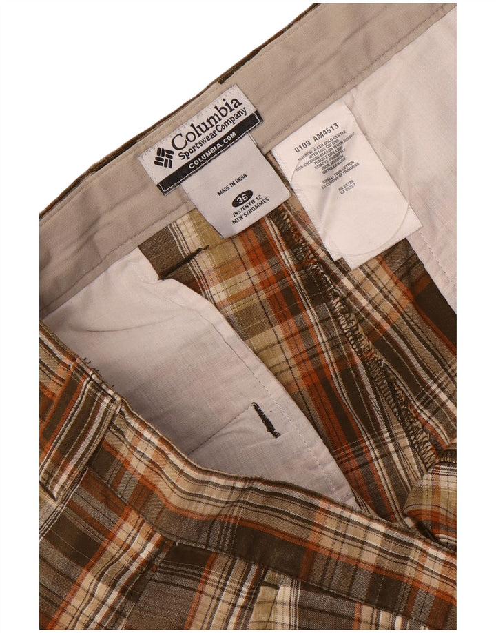 Columbia Mens Chino Shorts W36 Large Brown Check Cotton