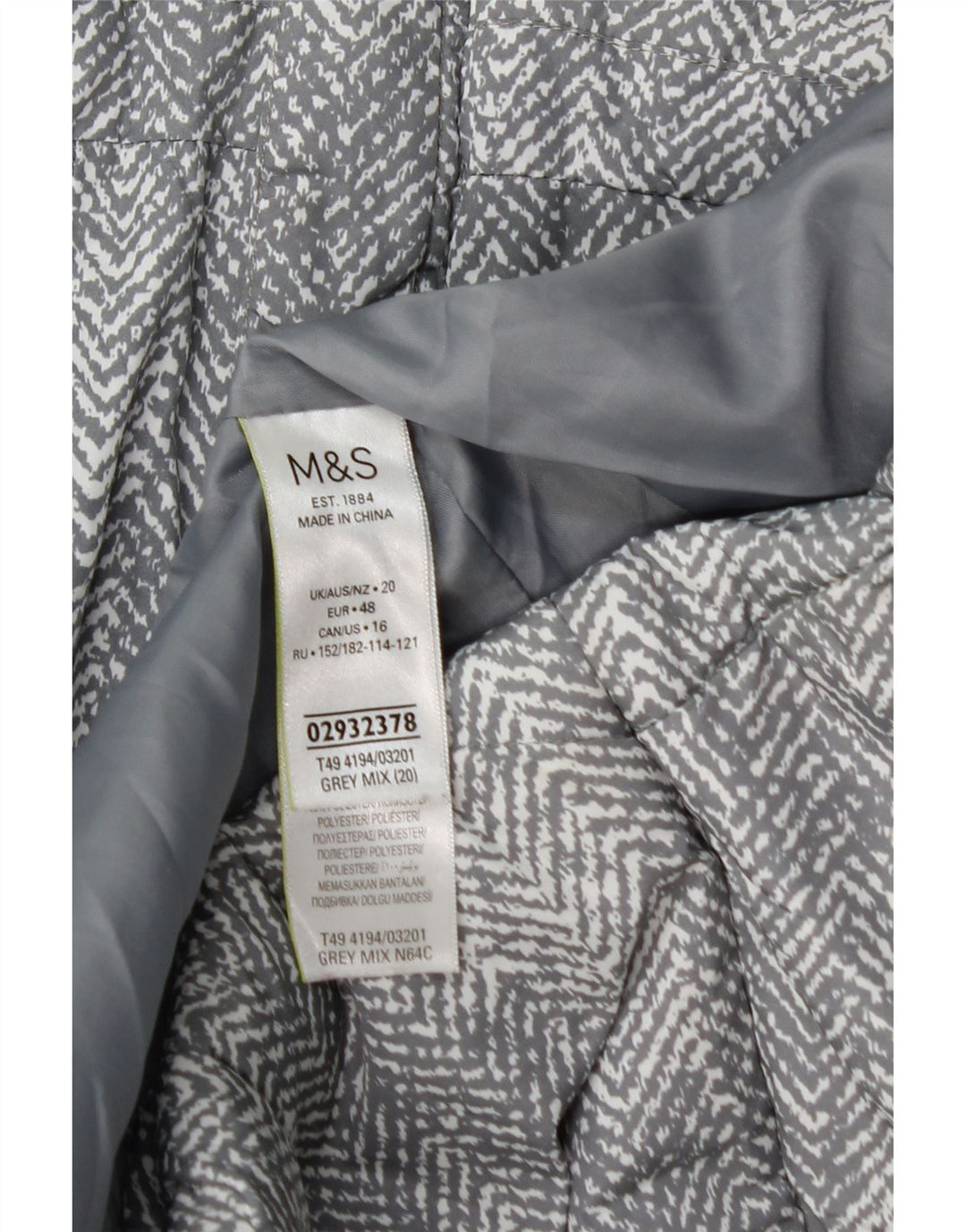 Marks & Spencer Womens Padded Jacket UK 20 2XL Grey Herringbone Polyester