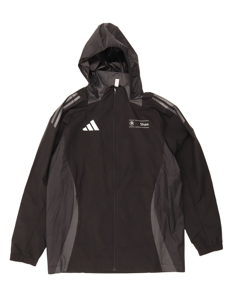 ADIDAS Mens Hooded Rain Jacket UK 40 Large Black Colourblock Polyester Vintage Adidas and Second-Hand Adidas from Messina Hembry 
