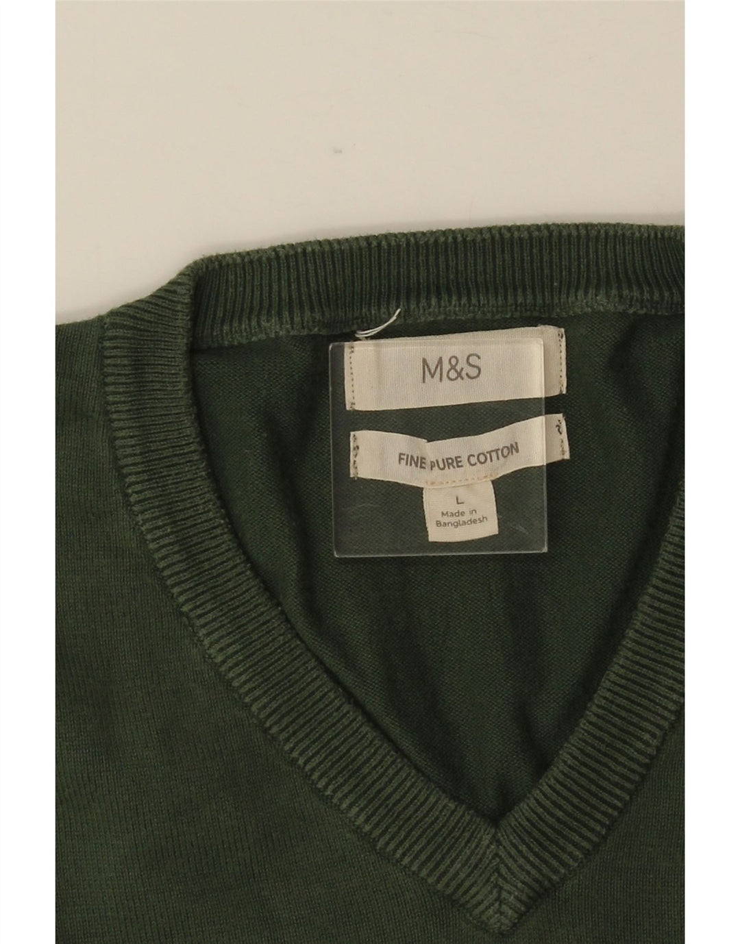 MARKS & SPENCER Mens V-Neck Jumper Sweater Large Green Cotton