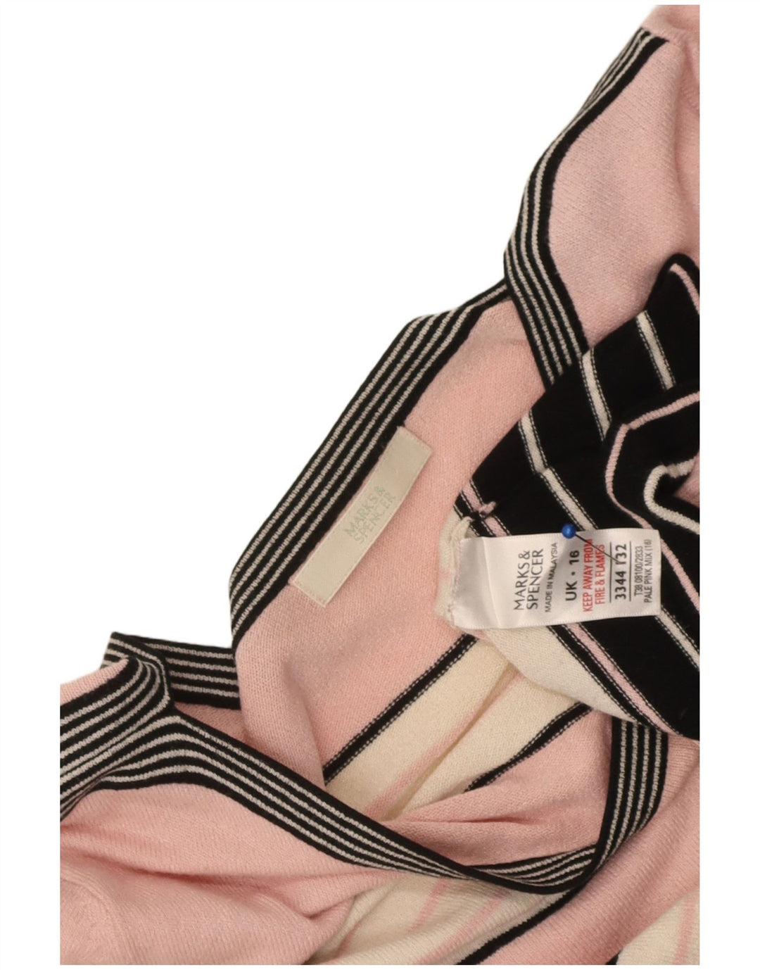 Marks & Spencer Womens Top 3/4 Sleeve UK 16 Large Pink Striped Viscose