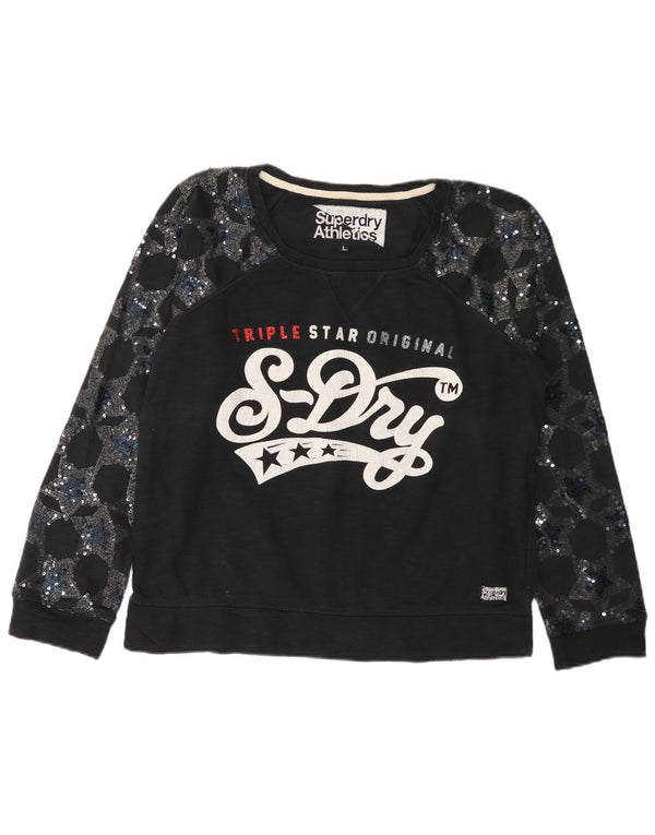 SUPERDRY Womens Graphic Sweatshirt Jumper UK 16 Large Black Cotton