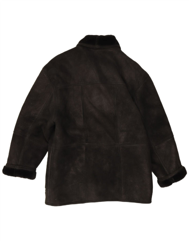 Vintage Mens Shearling Jacket IT 54 2XL Black Shearling
