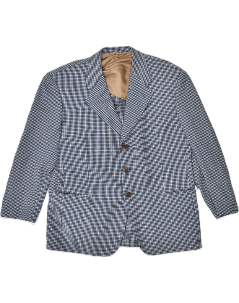 LUCA D'ALTIERI Mens 3 Button Blazer Jacket IT 50 Large Blue Check Cotton | Vintage | Thrift | Second-Hand | Used Clothing | Messina Hembry 