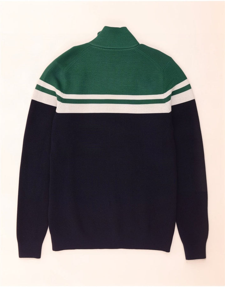Marks & Spencer Mens Zip Neck Jumper Sweater Small Navy Blue Colourblock