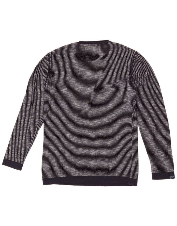 Superdry Mens Crew Neck Jumper Sweater Medium Navy Blue Pinstripe Cotton