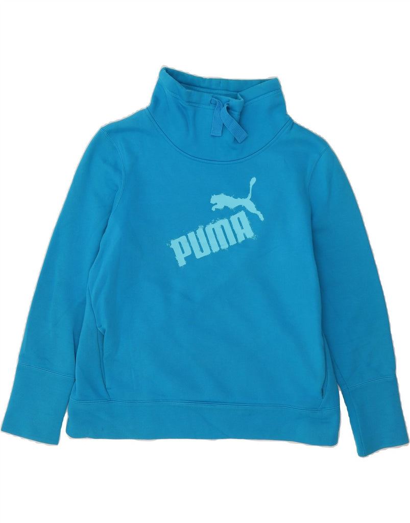 PUMA Womens Graphic Sweatshirt Jumper UK 16 Large Blue Cotton Vintage Puma and Second-Hand Puma from Messina Hembry 