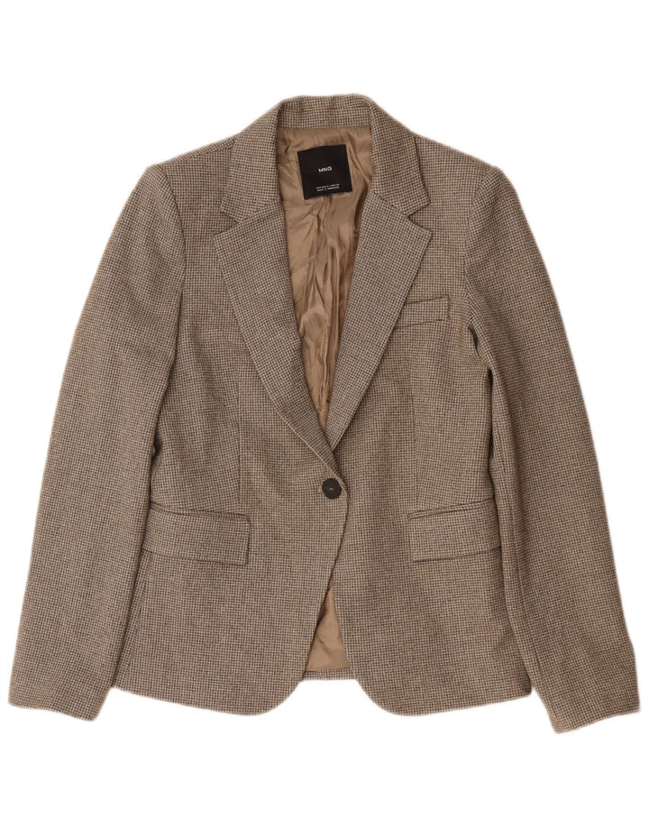 Mango Womens 1 Button Blazer Jacket UK 10 Small Brown Houndstooth