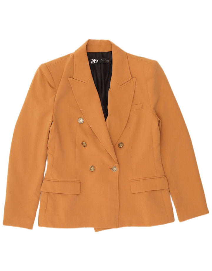 Zara Womens Double Breasted Blazer Jacket UK 14 Large Brown Polyester