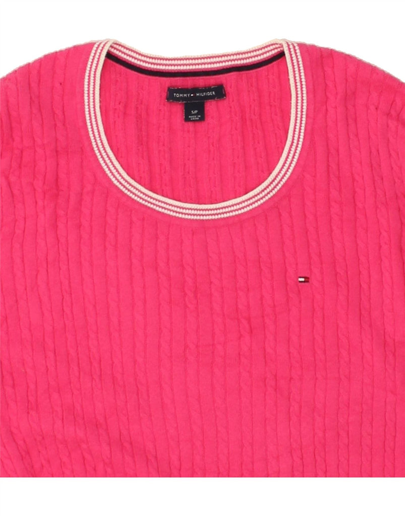 TOMMY HILFIGER Womens Crew Neck Jumper Sweater UK 10 Small Pink Cotton | Vintage Tommy Hilfiger | Thrift | Second-Hand Tommy Hilfiger | Used Clothing | Messina Hembry 