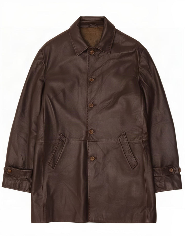 Compagnia Delle Pelli Mens Leather Coat IT 50 Large Brown