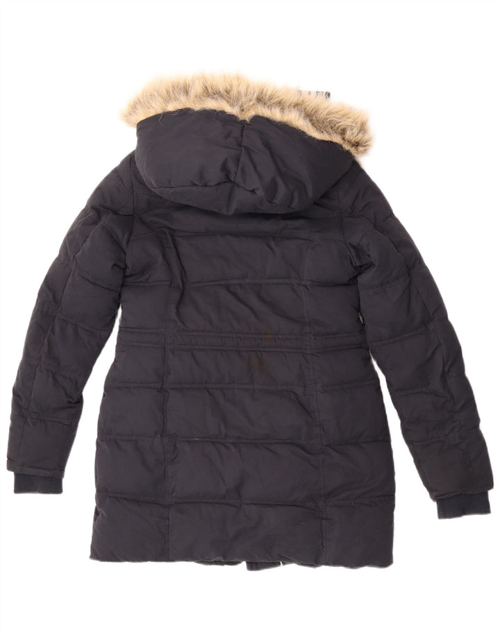 Fat Face Womens Hooded Sherpa Padded Coat UK 8 Small  Navy Blue Polyester