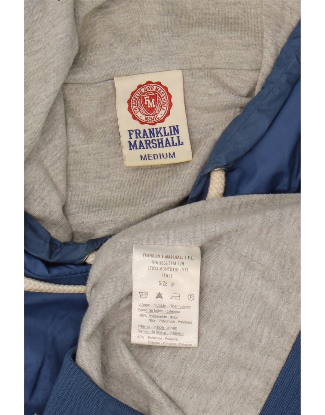 FRANKLIN MARSHALL Mens Graphic Hoodie Jumper Medium Blue Nylon