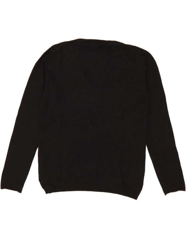 MASSIMO DUTTI Womens V-Neck Jumper Sweater UK 12 Medium Black Polyester Vintage Massimo Dutti and Second-Hand Massimo Dutti from Messina Hembry 