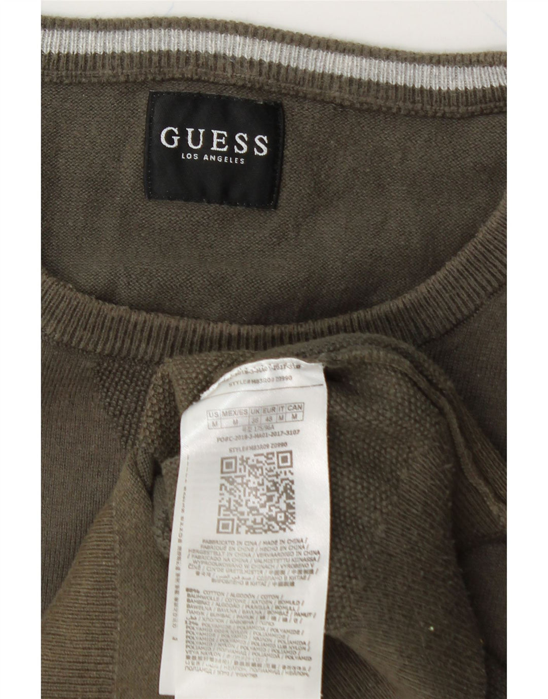 GUESS Mens Crew Neck Jumper Sweater Medium Khaki Cotton Vintage Guess and Second-Hand Guess from Messina Hembry 