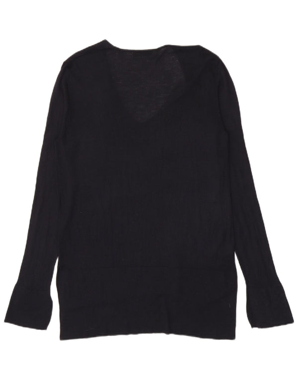 Zara Womens Longline V-Neck Jumper Sweater UK 16 Large Navy Blue