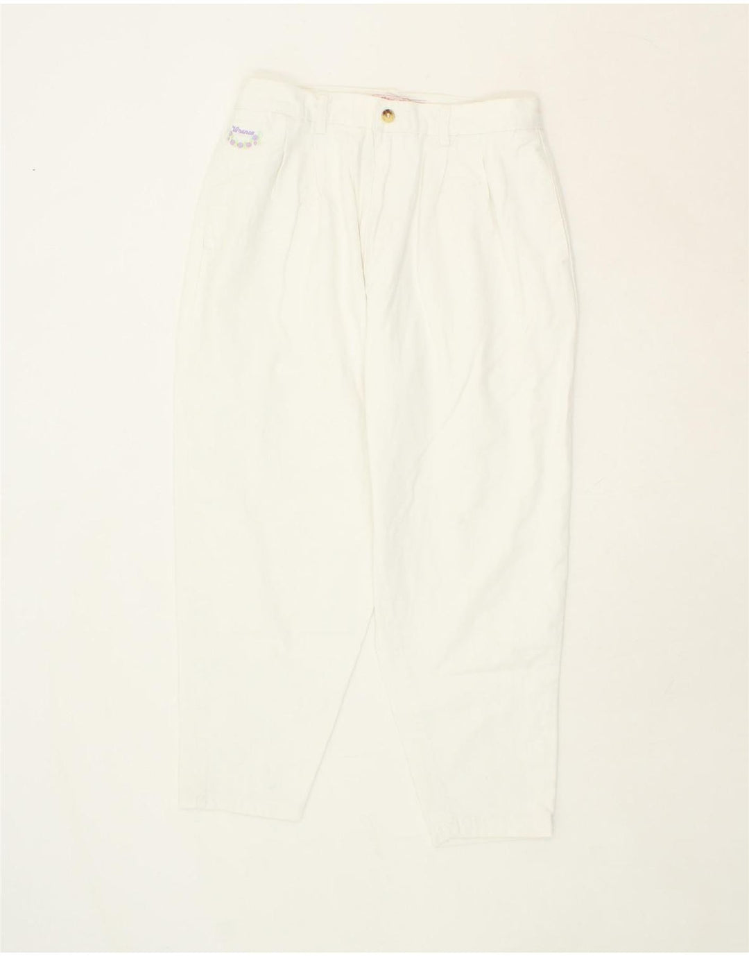 VINTAGE Womens Tapered Cropped Trousers W32 L23 White Vintage Vintage and Second-Hand Vintage from Messina Hembry 