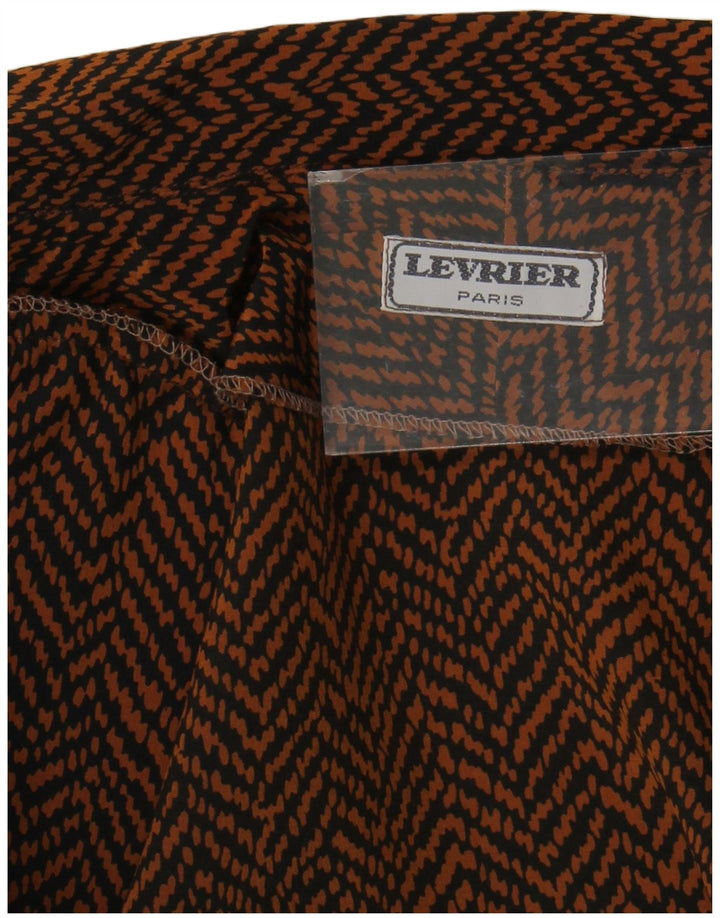 Vintage Womens Crop Short Sleeve Shirt Blouse UK 8 Small Brown Herringbone