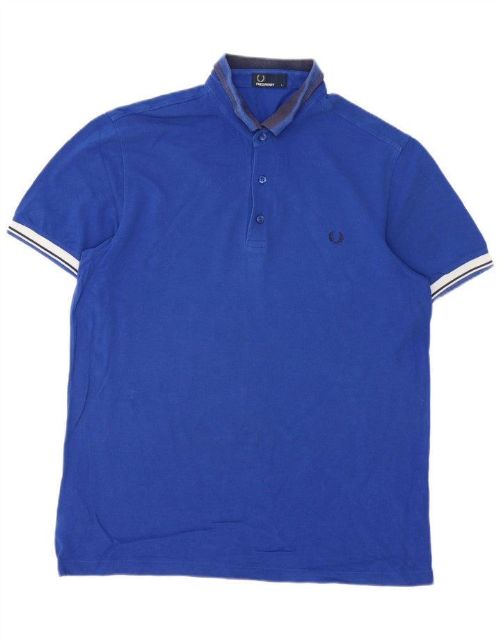 Fred Perry Mens Polo Shirt Large Blue Striped Cotton