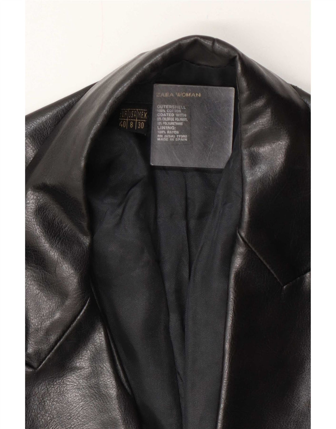 Zara Womens 1 Button Faux Leather Blazer Jacket EU 40 Medium Black Cotton