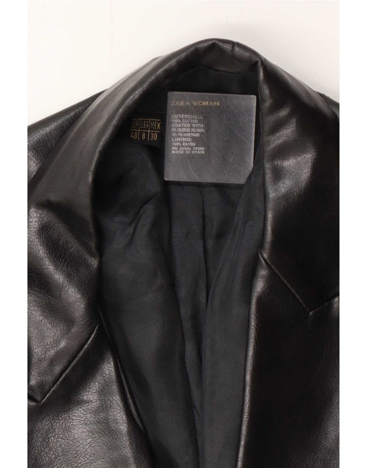 Zara Womens 1 Button Faux Leather Blazer Jacket EU 40 Medium Black Cotton