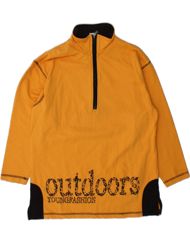 VINTAGE Womens Graphic Zip Neck Sweatshirt Jumper EU 42/44 Large Yellow Vintage Vintage and Second-Hand Vintage from Messina Hembry 