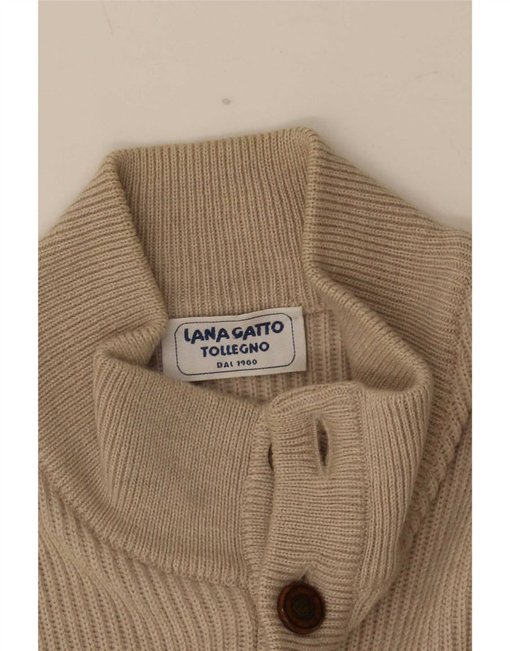 Lana Gatto Mens Cardigan Sweater Large Beige Wool