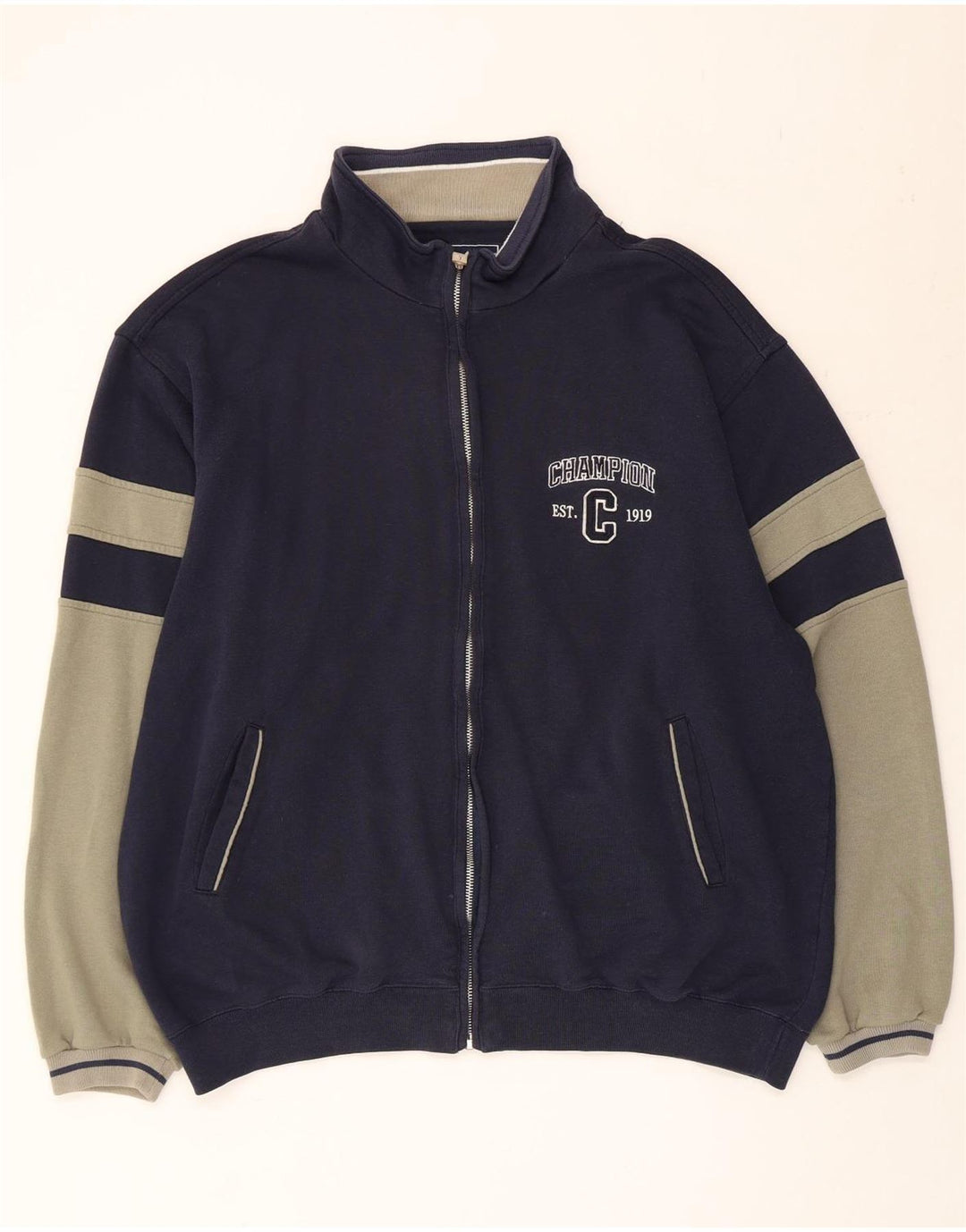 Champion Mens Tracksuit Top Jacket XL Navy Blue Colourblock Cotton