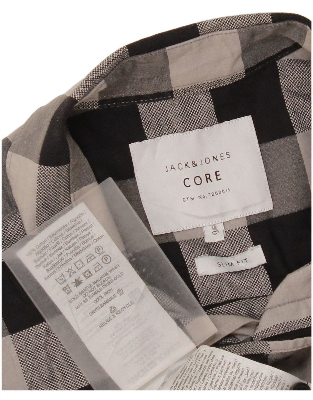 Jack & Jones Mens Short Sleeve Slim Fit Shirt Small Grey Check Cotton