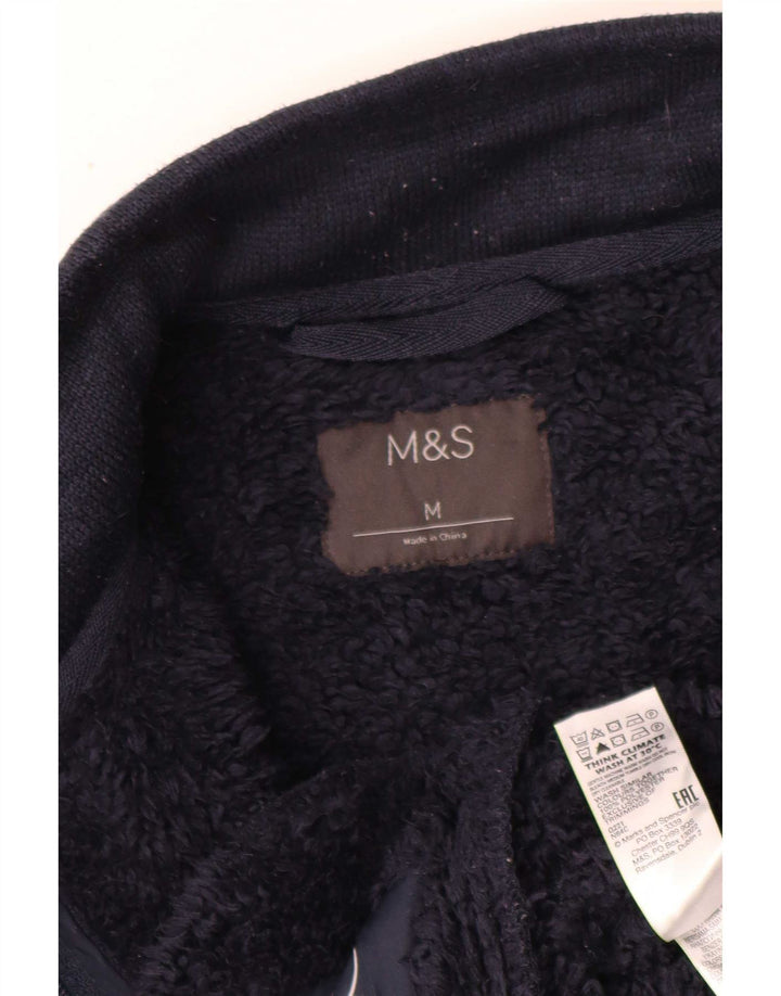 Marks & Spencer Mens Sherpa Tracksuit Top Jacket Medium Navy Blue Polyester