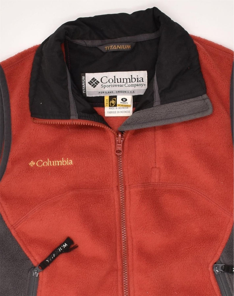 COLUMBIA Womens Fleece Gilet UK 14 Medium Red Colourblock Polyester | Vintage Columbia | Thrift | Second-Hand Columbia | Used Clothing | Messina Hembry 