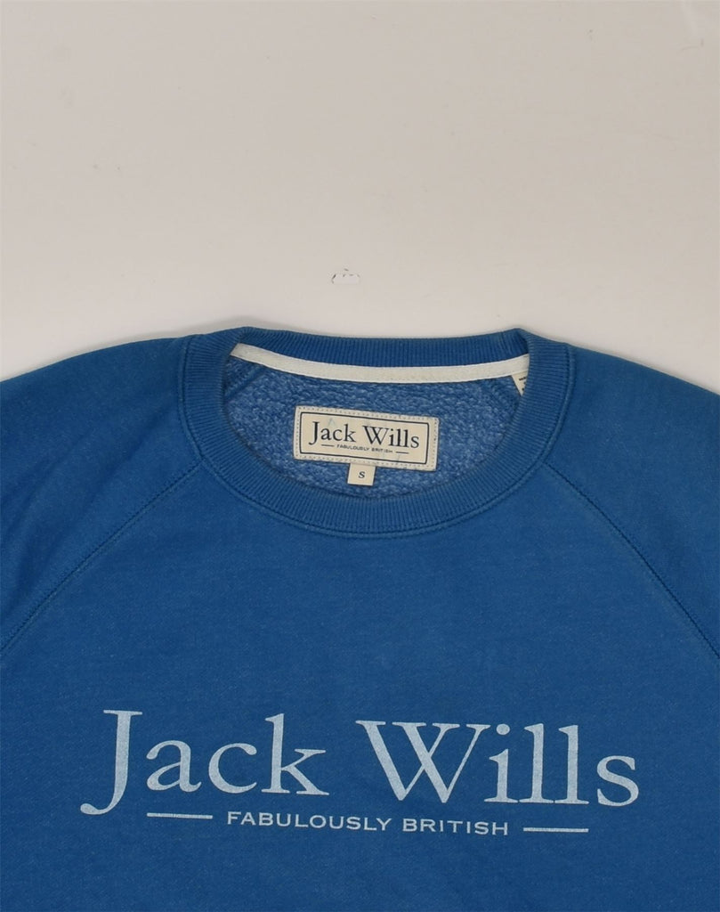 JACK WILLS Mens Graphic Sweatshirt Jumper Small Blue Cotton | Vintage Jack Wills | Thrift | Second-Hand Jack Wills | Used Clothing | Messina Hembry 