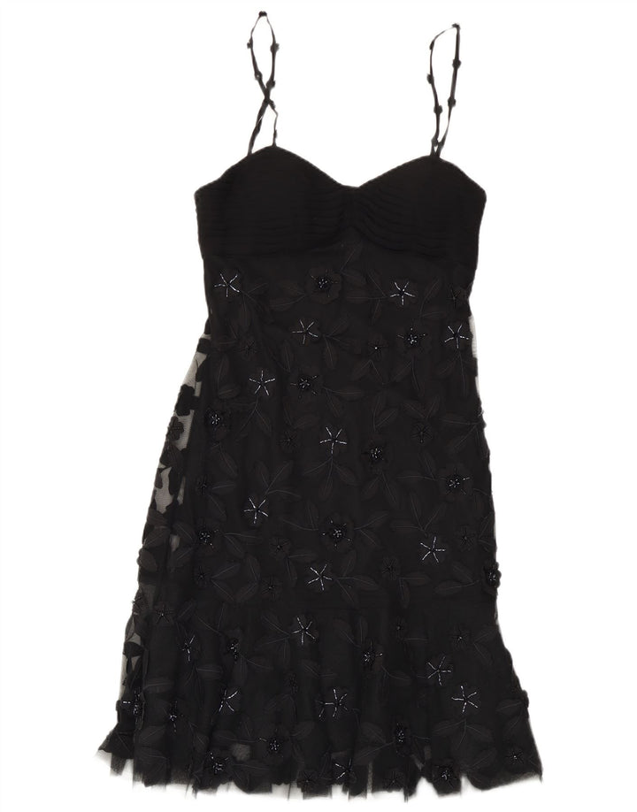 Vintage Womens Slip Dress EU 38 Medium Black Floral Polyester