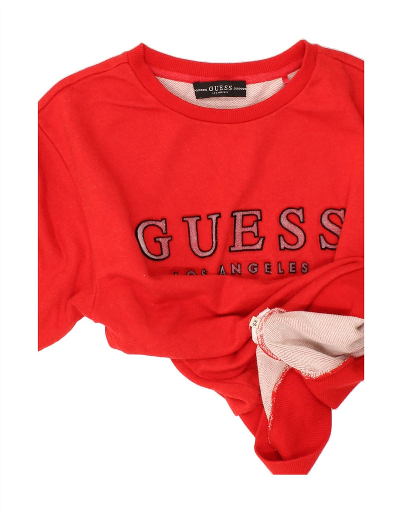 GUESS Womens Graphic Sweatshirt Jumper UK 6 XS Red | Vintage Guess | Thrift | Second-Hand Guess | Used Clothing | Messina Hembry 