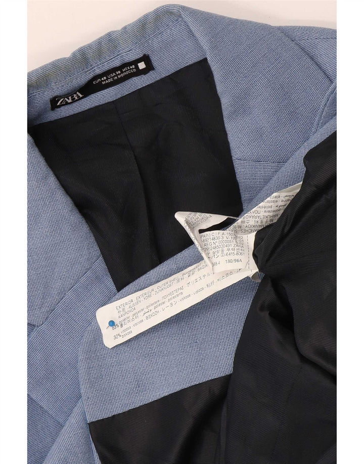 Zara Mens 2 Button Blazer Jacket EU 48 Medium Blue Polyester