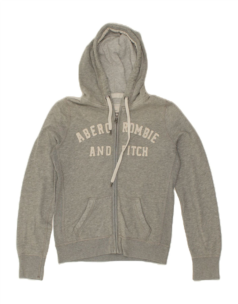 ABERCROMBIE & FITCH Womens Graphic Zip Hoodie Sweater UK 14 Medium Grey | Vintage Abercrombie & Fitch | Thrift | Second-Hand Abercrombie & Fitch | Used Clothing | Messina Hembry 