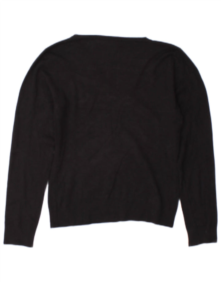 Zara Womens V-Neck Jumper Sweater UK 12 Medium Black Rayon