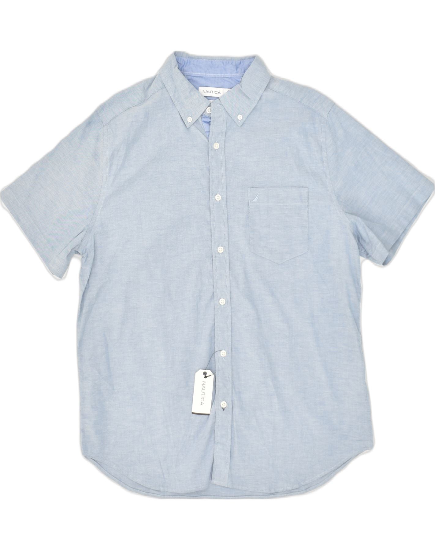 NAUTICA Mens Stretch Classic Fit Short Sleeve Shirt Large Blue Cotton