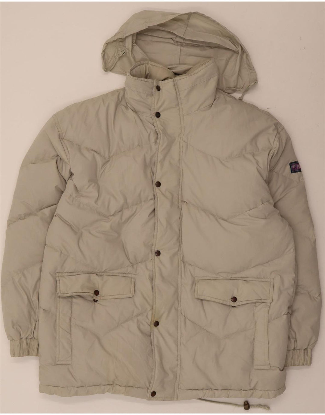 Vintage Mens Hooded Padded Jacket UK 42 XL Beige Polyester