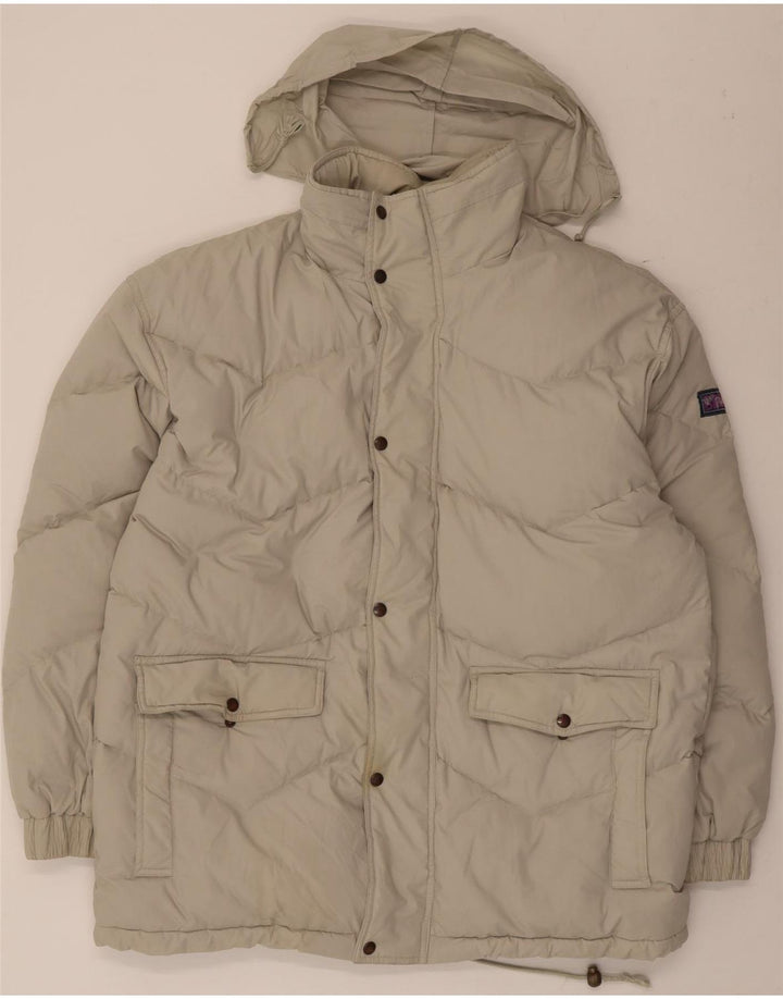 Vintage Mens Hooded Padded Jacket UK 42 XL Beige Polyester