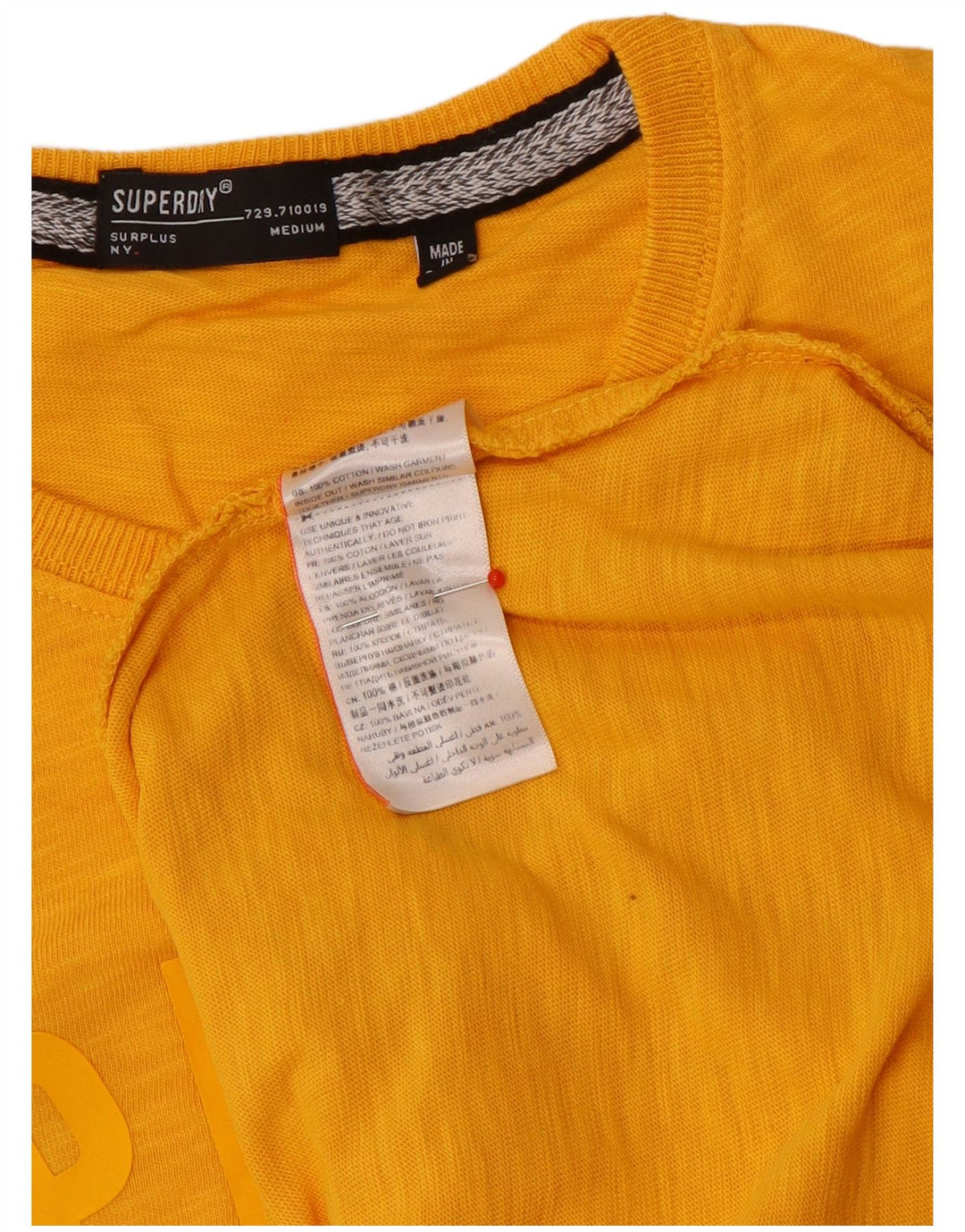 Superdry Mens Graphic T-Shirt Top Medium Yellow Flecked Cotton