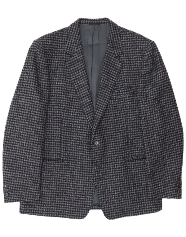 Vintage Mens 2 Button Blazer Jacket IT 56 3XL Blue Houndstooth Virgin Wool