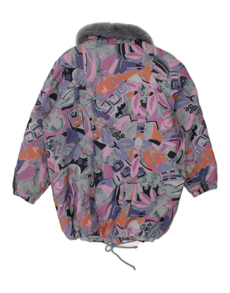 VINTAGE Womens Oversized Abstract Pattern Padded Jacket UK 16 Large Purple Vintage Vintage and Second-Hand Vintage from Messina Hembry 