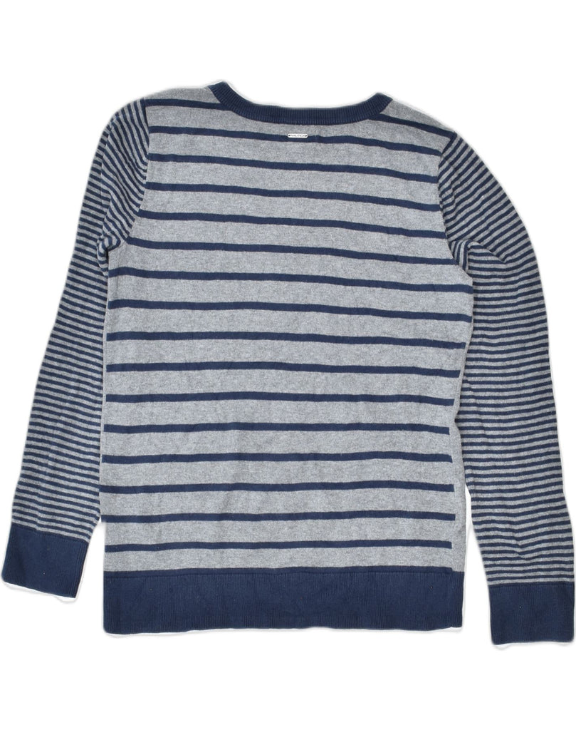 NAUTICA Womens Crew Neck Jumper Sweater UK 12 Medium Grey Striped Cotton | Vintage Nautica | Thrift | Second-Hand Nautica | Used Clothing | Messina Hembry 