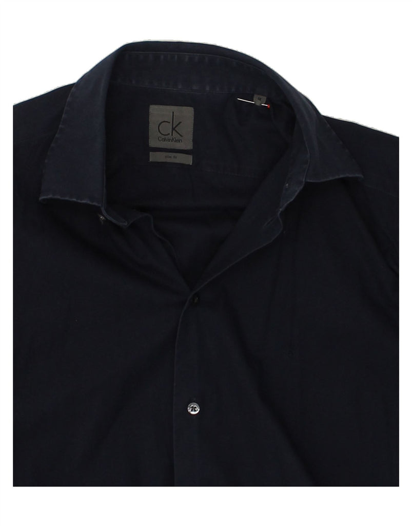 CALVIN KLEIN Mens Slim Fit Shirt Medium Navy Blue Cotton | Vintage Calvin Klein | Thrift | Second-Hand Calvin Klein | Used Clothing | Messina Hembry 