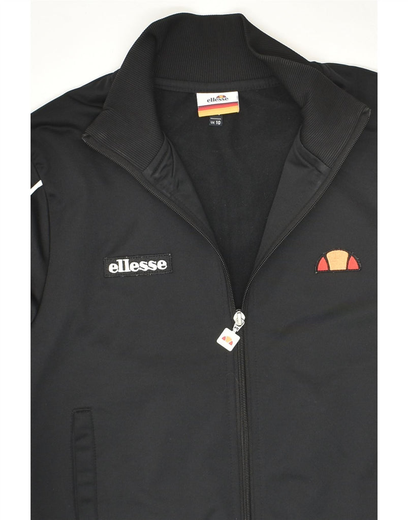 ELLESSE Womens Graphic Tracksuit Top Jacket UK 10 Small Black Polyester | Vintage Ellesse | Thrift | Second-Hand Ellesse | Used Clothing | Messina Hembry 