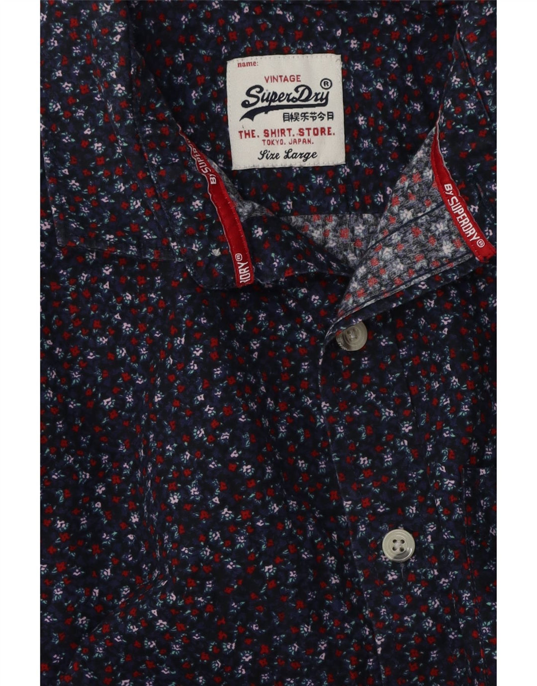 SUPERDRY Mens Shirt Large Navy Blue Floral