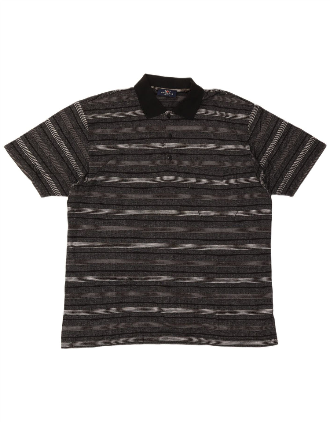 Vintage Mens Polo Shirt Large Grey Striped Cotton