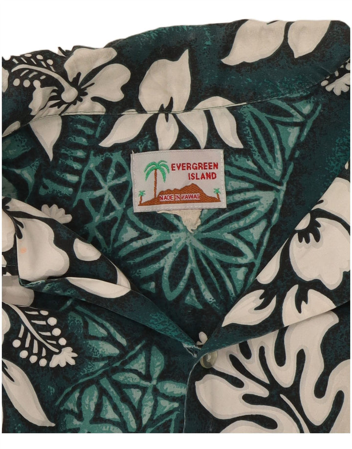 Vintage Mens Short Sleeve Shirt Large Green Floral
