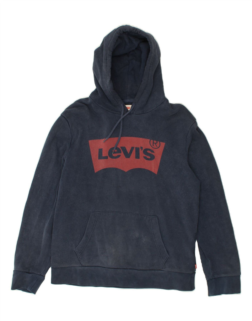 LEVI'S Mens Graphic Hoodie Jumper Large Navy Blue Cotton | Vintage Levi's | Thrift | Second-Hand Levi's | Used Clothing | Messina Hembry 